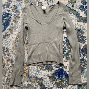 H&M Ribbed Scoop Neck Long Sleeve Top in Sage